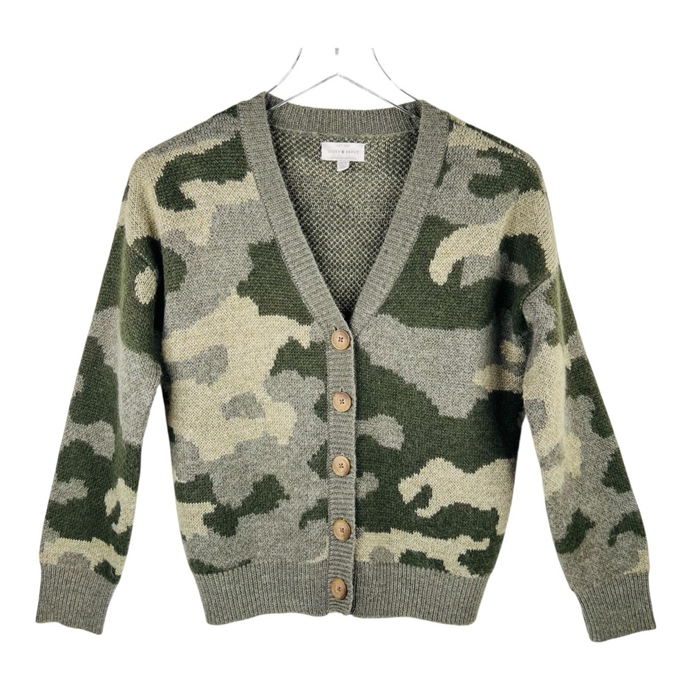 Lucky Brand Camo Green Wool Blend Button Up Cardigan Sweater - Picture 2 of 11